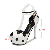 Amozae New Platform High Heel Polka Dot Sweet Silk Satin Shallow Mouth Fish Mouth Single Shoes Women Shoes Offwhite Shoes High Heels A8