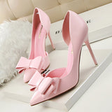 Amozae- Women Shoes Pumps 2024 PU Fashion Show Sweet Bowknot High Heels Stiletto High Heel Shallow Mouth Pointed Side Hollow Shoes