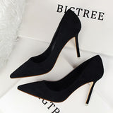 Amozae- Women's Shoes 9CM Pumps Fashion Simple Stiletto With High-Heeled Shallow Mouth Pointed Suede   Slimming Professional OL