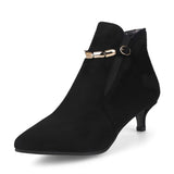 Women Ankle Boots Buckle Strap Plus Size Ladies Thin High Heels Female Flock Metal Elastic Band Autumn Winter Warm Classic Shoes