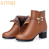 Amozae- Winter wool Women Boots Genuine leather snow boots  slope with thick  warm ankle boots Women's boots plus size 35-43#