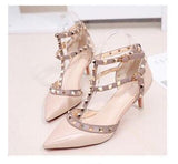 Amozae- Women's Shoes Summer Pointed High-Heeled Stiletto Patent Leather Rivet Single Shoes Was Thin Buckle