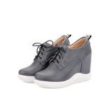 Amozae Fashion Wedges Sneakers Women Spring Autumn Comfort Hidden Platform Casual Shoes Women Lace-up Wedge Heels Grey White Sneakers