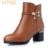 Amozae- Winter wool Women Boots Genuine leather snow boots  slope with thick  warm ankle boots Women's boots plus size 35-43#