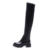 Fashion cow leather solid round toe slip on stretch thigh high boots streetwear brand platform riding over-the-knee boots L99