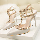 Amozae- Women's Shoes 10CM PUMPS European   Nightclub Heels Patent-Leather Metallic Rivets   Nightclub Single Shoes Gladiator