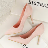Amozae- Women's Shoes 9CM Pumps Fashion Simple Stiletto With High-Heeled Shallow Mouth Pointed Suede   Slimming Professional OL