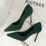 Amozae- Women's Shoes 9CM Pumps Fashion Simple Stiletto With High-Heeled Shallow Mouth Pointed Suede   Slimming Professional OL