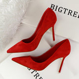 Amozae- Women's Shoes 9CM Pumps Fashion Simple Stiletto With High-Heeled Shallow Mouth Pointed Suede   Slimming Professional OL