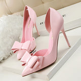 Amozae- Women Shoes Pumps 2024 PU Fashion Show Sweet Bowknot High Heels Stiletto High Heel Shallow Mouth Pointed Side Hollow Shoes