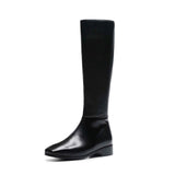 Amozae-Krazing Pot genuine leather big size thick handsome long boots med heel square toe women keep warm riding knee-high boots L0f8