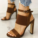 New Fashion Women Summer High-Heeled Sandals Solid Color Casual High Heels Shoes Female Buckle Strap Open Toe   Women Pumps