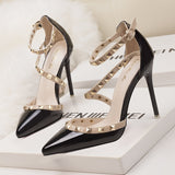 Amozae Women's Shoes   PUMPS Simple   Nightclubs With Thin 10CM Heel High Heel Shallow Pointed Head Rivet Hollow Word Belt