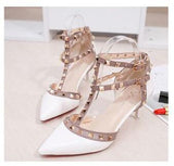 Amozae- Women's Shoes Summer Pointed High-Heeled Stiletto Patent Leather Rivet Single Shoes Was Thin Buckle