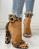 Summer Women Shoes Snakeskin Ankle Buckled Sandals Chunky Heeled Sandals Open Toe Leopard Party Shoes