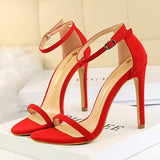 2023 Women 10cm High Heels Flock Stripper Sandals Female Fetish Strappy Red Shoes Lady Valentine Green Summer Classic   Pumps