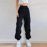 Amozae- Black Casual Corduroy High Waist Harem Pants Women Autumn Skinny Pocket Trousers Ladies Fashion Streetwear Joggers