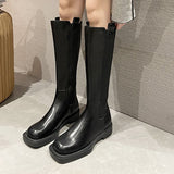 Christmas Gift High Boots Women Zipper Leather Shoes 2021 Autumn Thick Bottom Platform Ladies Knee High Boots Elegant Fashion Female Footwear