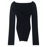 Amozae 2023 Spring Women's Sweater Square Neck Long Sleeve Knitted Sweater Pullover Jumper Fashion Elegant Knit Top White Black