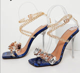 Amozae    Newest Crystal Chain Women Sandals Summer Party Wedding Shoes   Fashion Square Toe Transparent Perspex Stiletto Heels