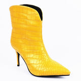 Amozae Snakeskin Ankle Cowboy Boots For Women   Heels Boots Women Water-proof Black Yellow Women's Ankle Boots Short Shoes Pointed