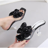 Amozae-Women Slippers High Heels Bowknot Plus Size Woman Sandals Summer Shoes PU Fashion Ladies Plus Size Elegant Footwear 2024