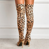 Amozae  Women Over The Knee High Boots Lady 11cm High Heels   Leopard Long Thigh Booties Winter Fetish Stripper Nightclub Shoes