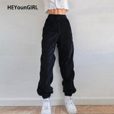 Amozae- Black Casual Corduroy High Waist Harem Pants Women Autumn Skinny Pocket Trousers Ladies Fashion Streetwear Joggers