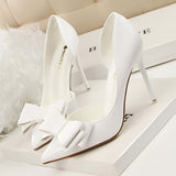 Graduation Gift Big Sale Korean Fashion Women's Shoes Wedding Bow High Heels Stiletto Heels Shallow Pointed Head Side Empty Thin Shoes