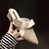 Amozae-Wertzk New Arrival bowknot Women Slippers pointed Toe High heels Slippers Ladies Fashion women Shoes zapatos mujer