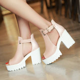 Amozae Women Gladiator Sandals   High Heels Peep Toe Summer Shoes Female Fashion Punk Platform White Pink Sandals Ladies Party Shoes