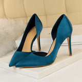 Women 9.5cm High Heels Blue Pumps Satin Escarpins Luxury Stiletto Lady Shoes High Heels Scarpins Burgundy Green Prom Shoes