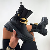 Amozae-Women's Short Boots Thick Bottom Platform Autumn Shoes 2024 Fashion Metal Chain Female Ankle Boots Lace Up Ladies Chelsea Boot