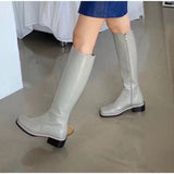 Amozae- Women's Knee High Boots Soft PU Women Long Boots Slip On  Woman Boot Thick Platform Round Toe Female Shoes Autumn Winter