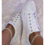 Back to College 2020 Women Lace Up Sneakers Glitter Autumn Flat Vulcanized Ladies Bling Casual Female Fashion Platform Fashion Flat Shoes