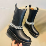 Amozae-Women's Short Boots Black Removable Metal Chain Fashion Woman Ankle Boot Shoes Leather Platform Luxury Chelsea Boot Winter 2024