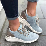 Amozae  New Woman Vulcanize Shoes 2022 Spring Fashion Flower Ladies Wedge Lace Up Casual Shoes 35-43 Large-Sized Female Sneakers AA16