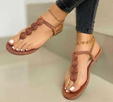 Amozae- Summer Gladiator Women Flat Sandals Open Toe Casual Beach Ladies Shoes Bohemian Buckle Strap Roman Sandals Flip Flops