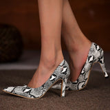 DoraTasia Snake Pattern Spring Autumn women's Shoes Pointed Toe Thin High Heels Office Ladies Pumps Concise Elegant   Shoes