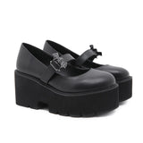 2023 Leather Sweet Women Platform Mary Jane Shoes Solid Color Casual Females Pumps Wedges Buckle Chunky Shoes for Ladies