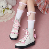 Amozae-- 2024 New Fashion Autumn Winter Ankle Lace Up Boots Big Size 43 Comfy Walking Sweet Lovely Lolita Cossplay Dress Cross Tied Shoes