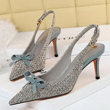 Amozae Women 7.5cm High Heels Slingback Summer Sandals Lady Weave Leather Stripper Sandles Wedding Bridal Low Heels Blue Shoes