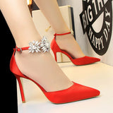 Amozae- Shoes Hollow Out Woman Pumps Red High Heels   Women Heels Stiletto Wedding Shoes Buckle Party Shoes Female Shoes