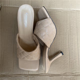 2021 Luxury Design Slides Women 9cm High Heels Mules Fetish Summer Sandals Stiletto Heels Slippers Prom Platform Stripper Shoes