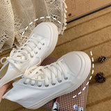 Amozae Women's White High Sneakers Canvas Shoes Sports Flat Platform Running Rubber Sole Casual Anime Korean Vulcanize Spring