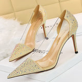 Amozae-2024 Women 8.5cm High Heels Glitter Crystal Pumps Lady Transparent Heels Female Wedding Bridal Stripper Designer Green PVC Shoes