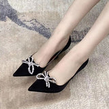 Women Pumps Fashion High Heel Pionted Toe Bowknot Ladies Party PU Shoes Autumn Slip On Shallow Female Footwear New Woman Comfort