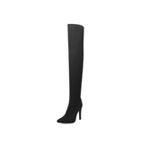 Amozae Faux Suede Stretch Thigh High Boots   Elastic Slim Over the Knee Boots Women's Fashion High Heels Black Red Fetish Long Shoes