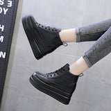 Amozae  9Cm Genuine Leather Women Casual Shoes Chunky Sneakers Za Platform Wedge Hidden Heel Height High Top Women Vulcanized Shoe