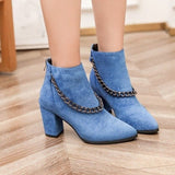 Amozae-Back to College Women Blue Cow Suede Ankle Boots Female Increased Platform Short Boots Zip High Heel Boots Casual Shoes Woman Chain Botas Mujer